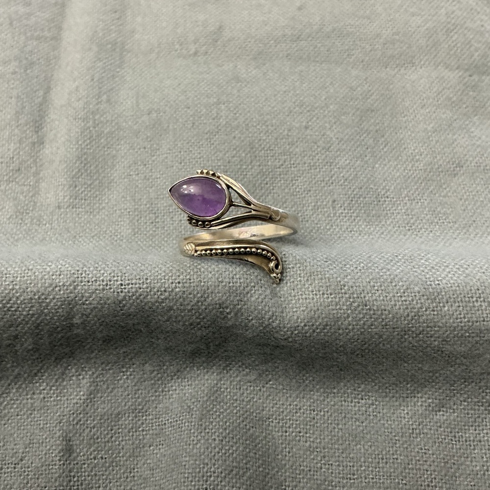 925 Sterling Silver Purple Stone Wrap Ring – Adjustable